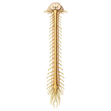 Human Spinal Cord and Nerve Roots Anatomy Illustration on White Background
