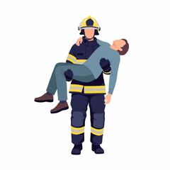 Firefighter carrying injured person to safety illustration.
