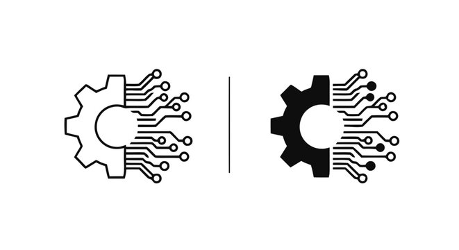 Vector illustration&nbsp;of digital gear icon set, technology circuit board integration concept on a transparent background
