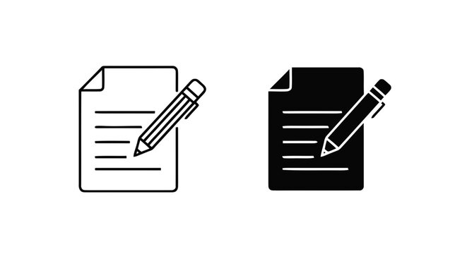 Vector illustration&nbsp;of document and pencil icon set for writing and note taking on a transparent background