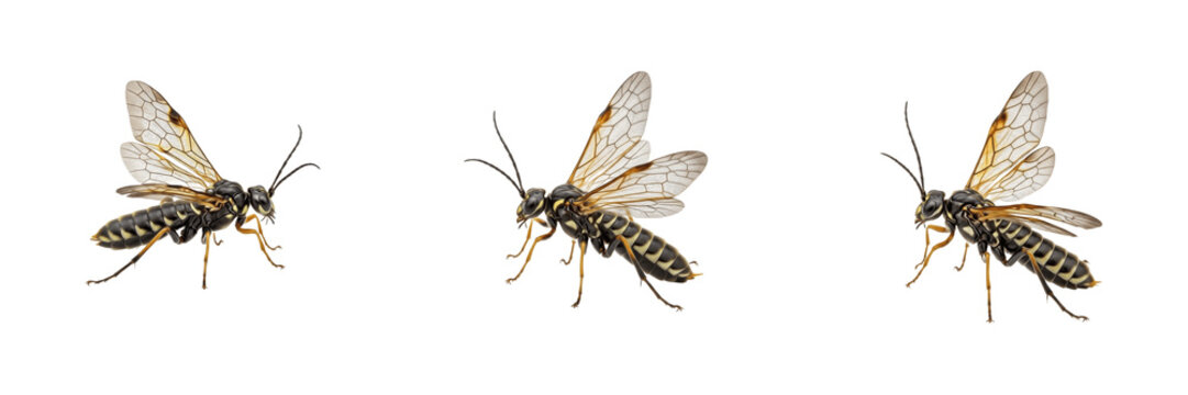 Common Deer Fly Chrysops Isolated on White Background PNG Collection Flying Wings Insects Nature Wildlife Macro Small Fauna Summer Yellow Black Striped Biting Bug Set