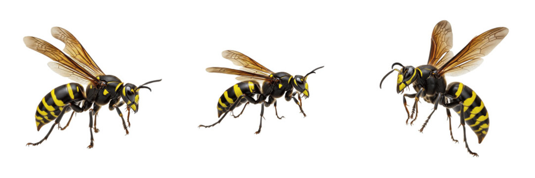 Common Wasp Vespula Vulgaris Isolated on White Background PNG Collection Yellow Black Striped Wings Insects Nature Wildlife Macro Small Fauna Summer Stinging Bug Set