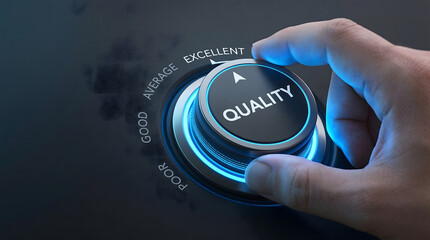 Hand adjusting quality control button to excellence