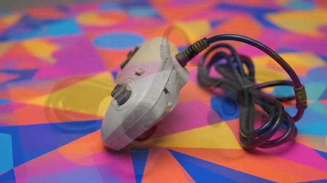 Retro Game Controller on Colorful Geometric Pattern Background
