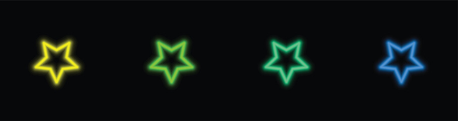 Fototapeta premium Four luminous star outlines in yellow, green, cyan, and blue sparkle brightly on black