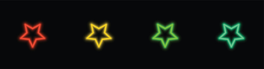 Fototapeta premium Four vibrant star outlines in red, yellow, green, and cyan glow brightly on a black canvas