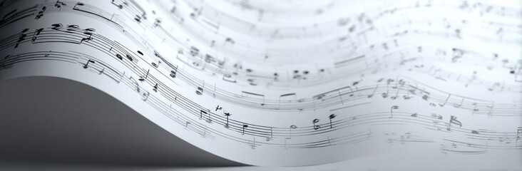 Obraz premium Beautiful music sheet background with flowing notes creates serene atmosphere, perfect for music lovers and composers. elegant design captures essence of melody and harmony