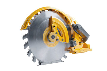 Yellow and gray power tool, saw blade visible