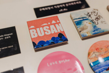 Tourist gifts and Korean souvenirs from Busan, South Korea,  toys and figurines, fridge magnets and...