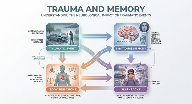 Trauma and Memory Brain Response to Traumatic Events Psychology Infographic