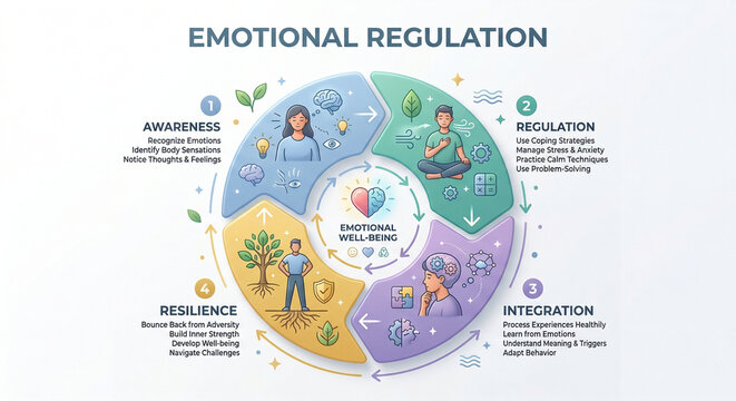 Emotional Regulation Model Awareness Coping Integration and Resilience Diagram