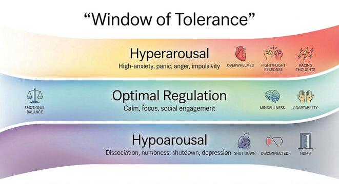 Window of Tolerance Emotional Regulation Hyperarousal and Hypoarousal Diagram