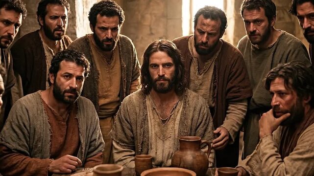Jesus Announcing His Betrayal to Shocked Disciples at Last Supper