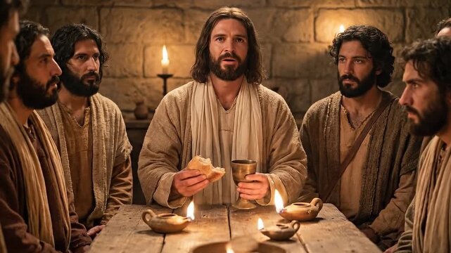 Jesus Breaking Bread and Blessing it at the Last Supper