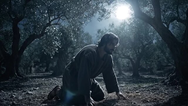 Jesus Praying in Sorrow in the Garden of Gethsemane