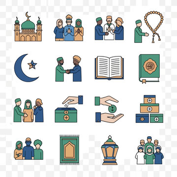 Islamic Symbols and Icons Set Illustration.