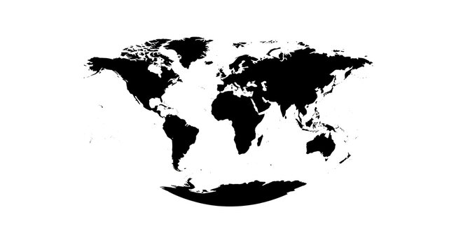 global world map silhouette depicting all continents isolated on white perfect for international business and education presentations.