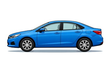 Fototapeta premium Modern Blue Sedan Car Side View Isolated on White Background Automotive Transportation Concept