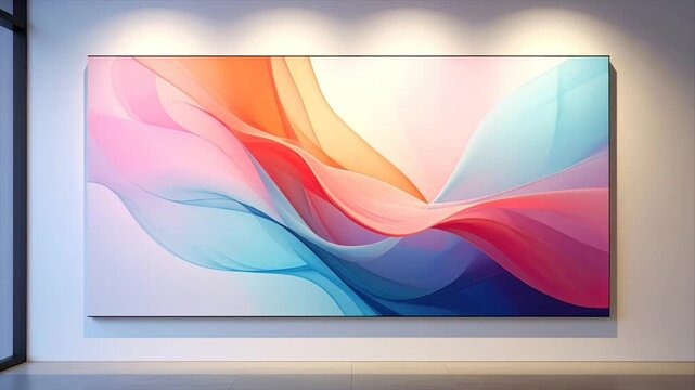 Large canvas, colorful abstract wave art, mounted on wall