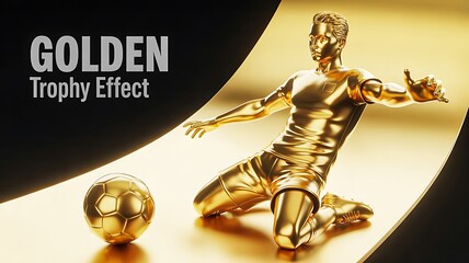 Golden football trophy player celebration with soccer ball luxury award concept
