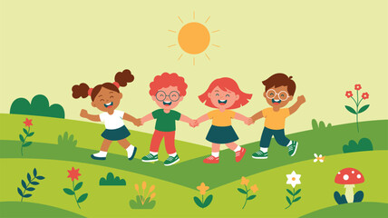 Fototapeta premium Happy children walking nature friendship