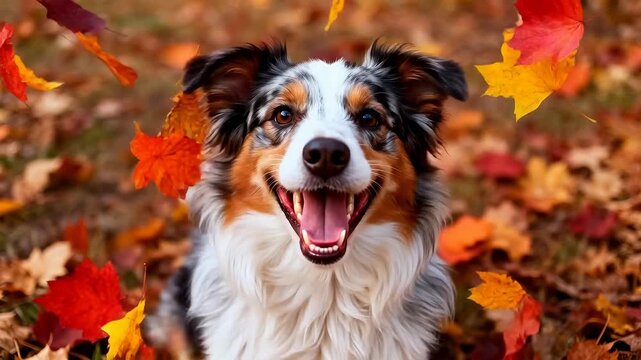 Dog with autumn leaves