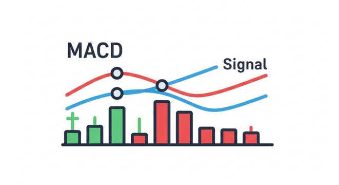 Macd and signal lines on a trading chart with candlestick patterns