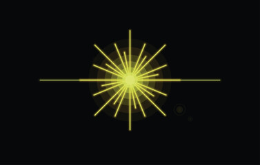Obraz premium A vibrant yellow glowing light bursts outwards with radial rays and horizontal lines on a dark setting