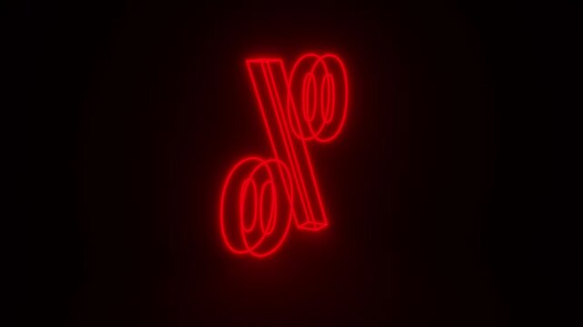Percentage Red Color Mark Glowing and Rotating on Black Background