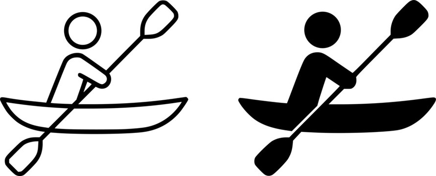 Rowing minimalist icon, outline and silhouette style, for sports design
