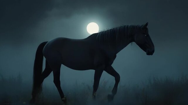 Black Hourse Standing in The Dark