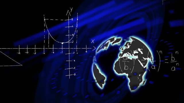 Vertical video: Sketching circle starting neon globe rotating while chalk graphs animating for STEM