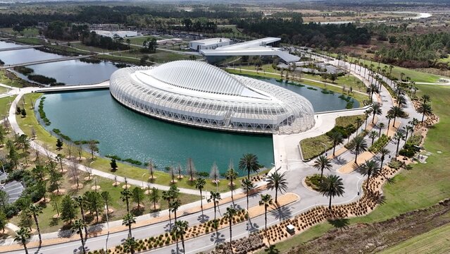 Aerial of the growing Florida Polytechnic University Campus in Lakeland, Florida