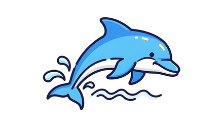 Obraz premium Cute cartoon dolphin jumping from water with splash