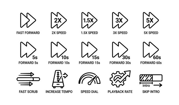 Playback and speed control icons for media navigation