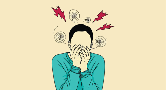 Stress and Anxiety. Person covering face. Mental health.