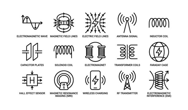 Electromagnetic elements: waves, coils, capacitors, sensors, and signals