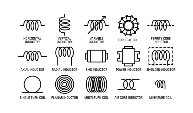 Electrical component symbols: inductor types and varieties