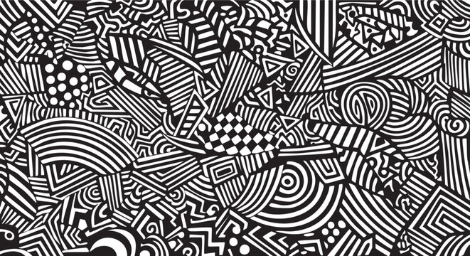 Black and White Abstract Doodle Geometric Pattern Background