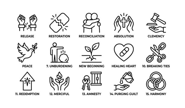 Symbols of forgiveness and renewal: icons of peace, healing, harmony, reconciliation, restoration