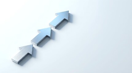 Fototapeta premium Blue paper arrows pointing upward in sequence showing growth progression and success concept on white background for business presentations.