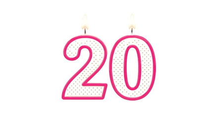 Fototapeta premium Pink and white number twenty birthday candles glowing brightly for a festive anniversary celebration vector graphic.