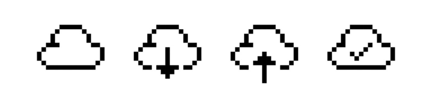 Retro Pixelated Cloud Computing Icon Set