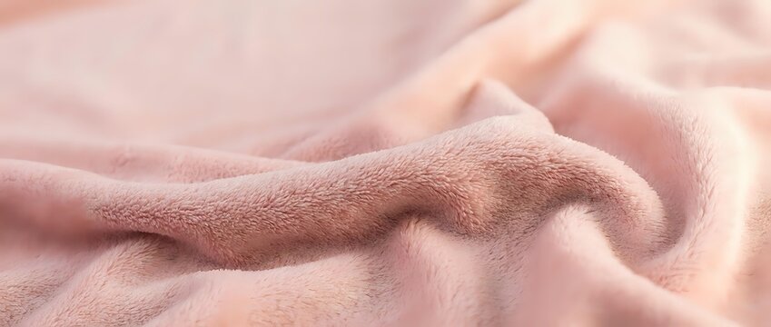 Soft pink fleece fabric with gentle folds and wrinkles creating cozy texture for comfort and warmth in home decor and fashion applications.