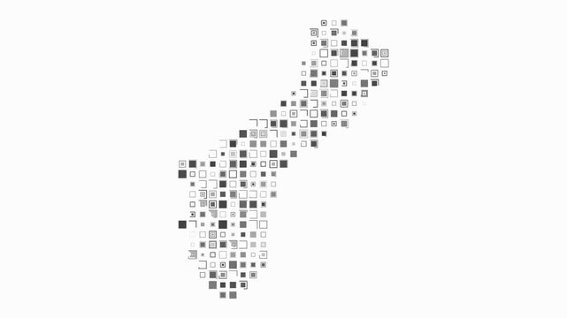 Guam map animation. Shape of the country with pulsating colored dots. Large size square blocks. Digital style Guam map on white background. Classy video.