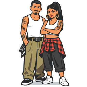 Mexican cholo couple illustration