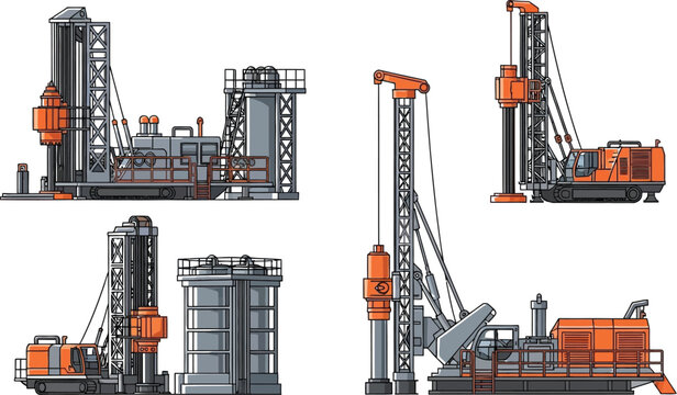 Oil and gas drilling rigs illustration