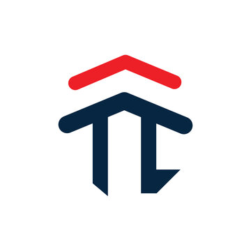 this is a modern logo of letter phi symbol in flat style in red and blue color on a white background