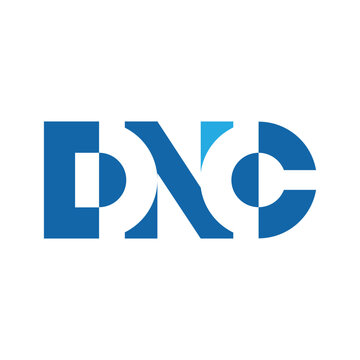 this is a logo of initial DNC utilizes negative space in blue color on a white background