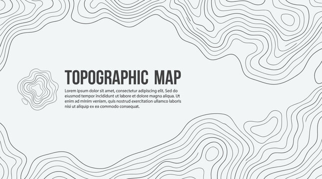 Abstract Topographic Map Background with Black Contour Lines and Placeholder Text Template